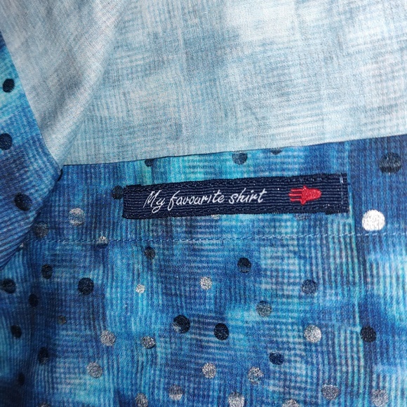 Luciano Visconti Abstract Dot Patterned Button-down Shirt Blue Silver L - Picture 14 of 15